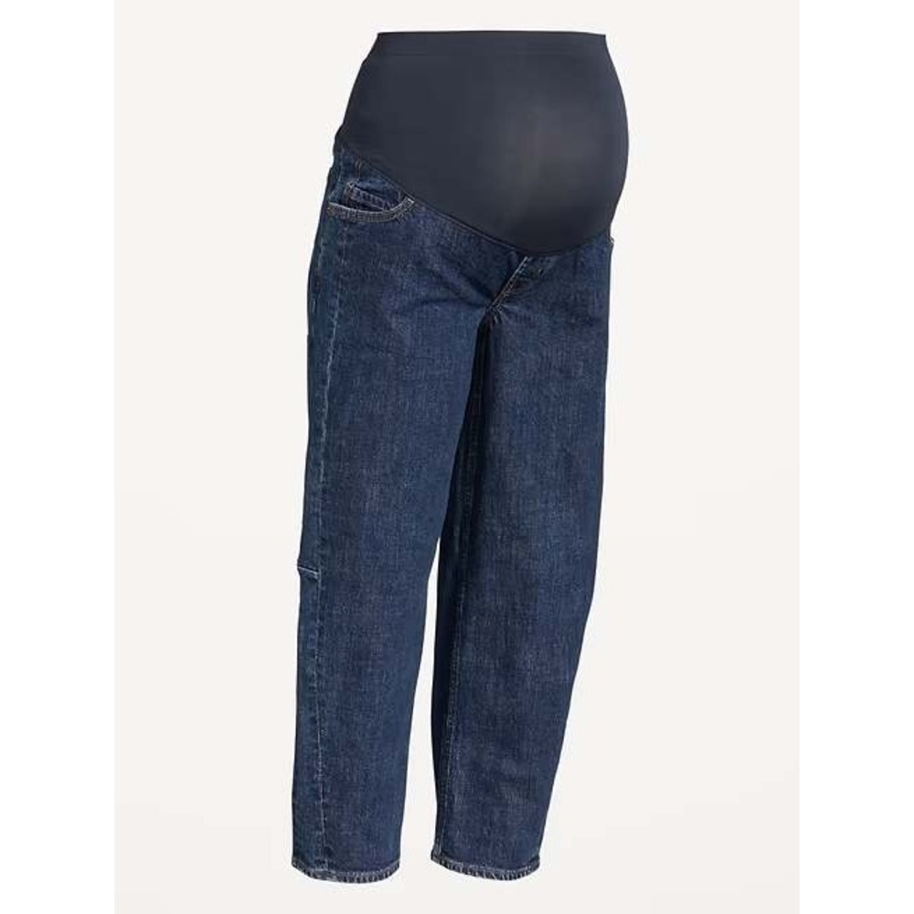 Old Navy Maternity Barrel Leg Full Panel Baggy Jeans Dark Wash Blue 18 REG NEW